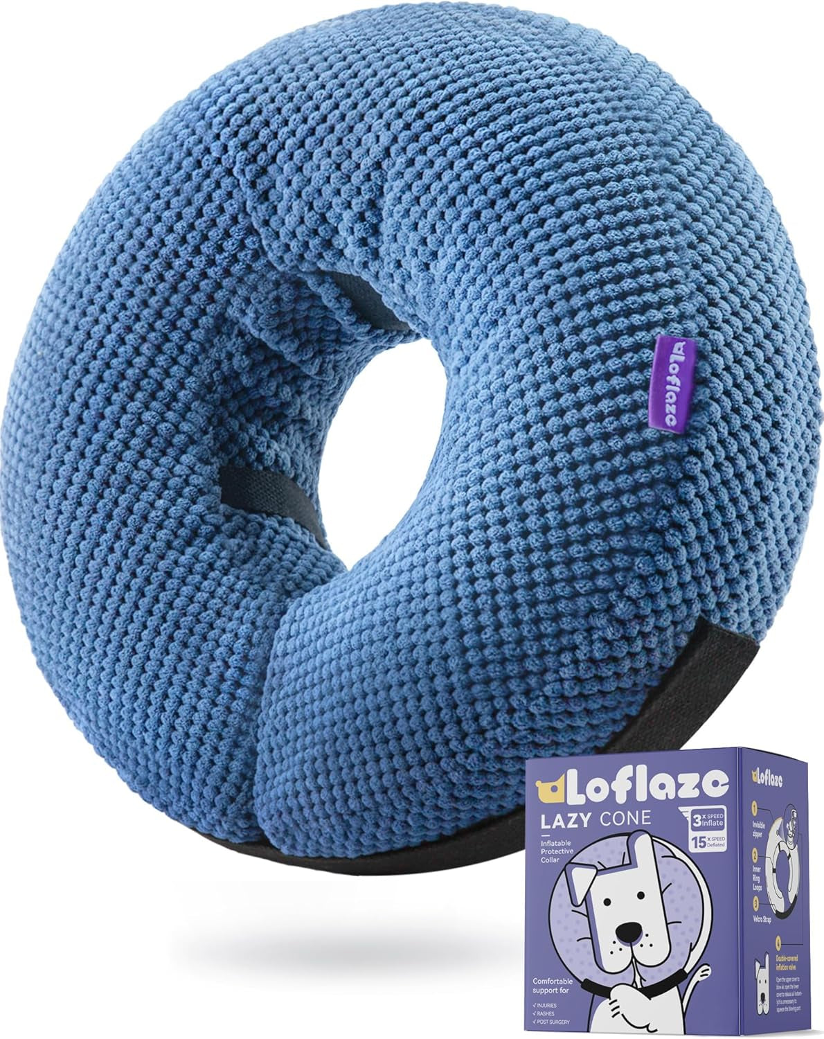Loflaze Inflatable Dog Cone Collar - Dog Neck Donut Cone Collar Alternative after Surgery - Soft Cone for Large Medium Small Dogs Cats - Alternative Recovery E Collar (Blue, M)