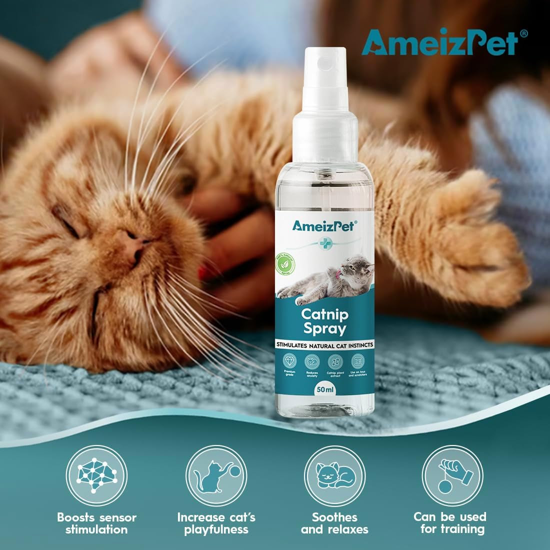 Ameizpet Catnip Spray for Cats, Cat Scratching Sprays, Transparent Cat & Kitten Behaviour Spray 50 Ml (1.69 Oz)