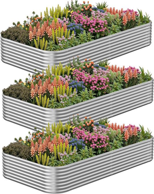 3 Pack Corrugated Galvanized Steel Raised Garden Bed Outdoor, Metal above Ground Garden Bed for Vegetables and Flowers, Raised Beds for Gardening-3X2Ft