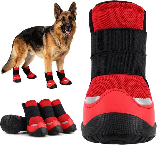 Dog Shoes for Hot Pavement Paw Protectors-Anti-Slip Dog Boots for Summer Heat Winter Snow, Durable Pet Booties with Adjustable Straps for Hiking Walking(Red,#6)