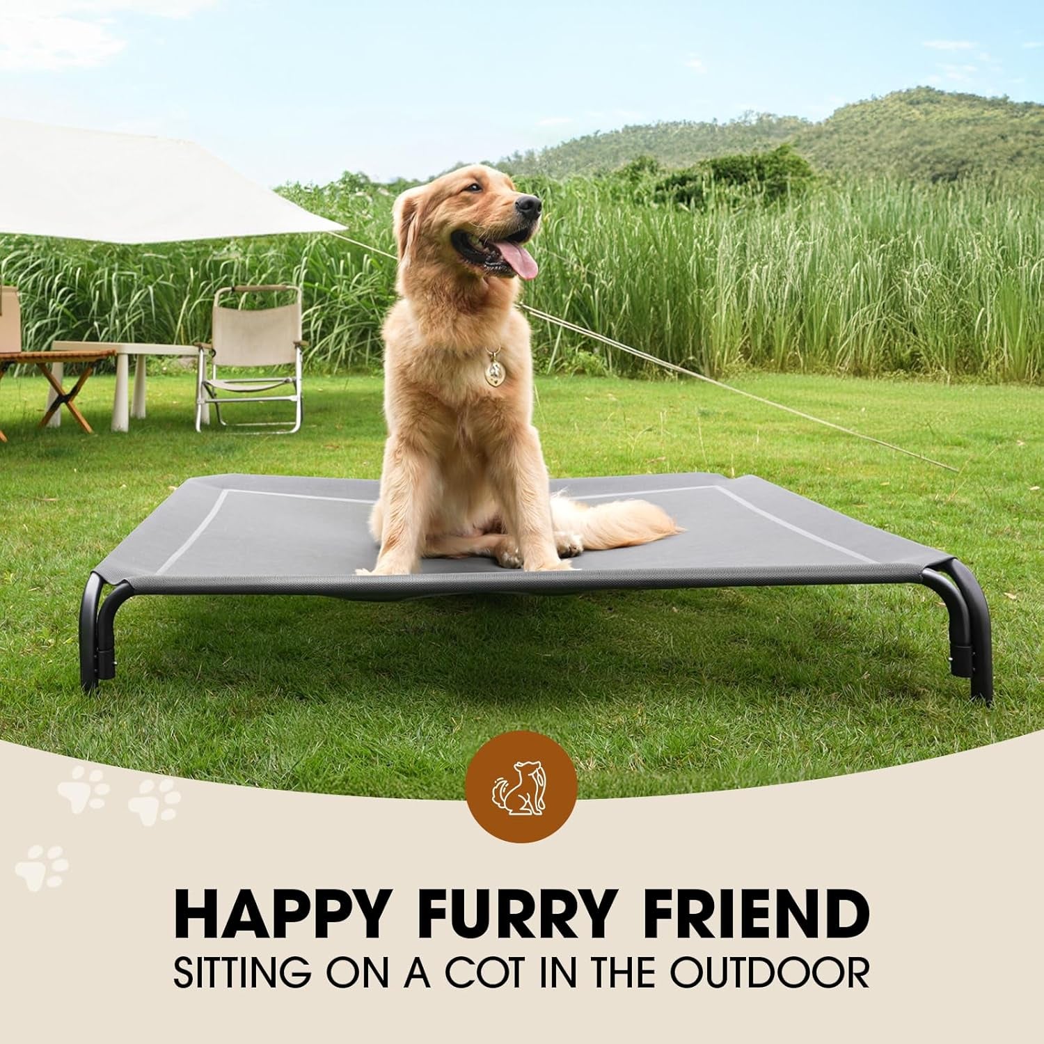 Czpalo Elevated Dog Bed, Raised Outdoor Dog Bed for Large Sized Dogs, Portable Cooling Pet Cot with Breathable & Washable Mesh, Indoor & Outdoor Pet Hammock with Skid-Resistant Feet.