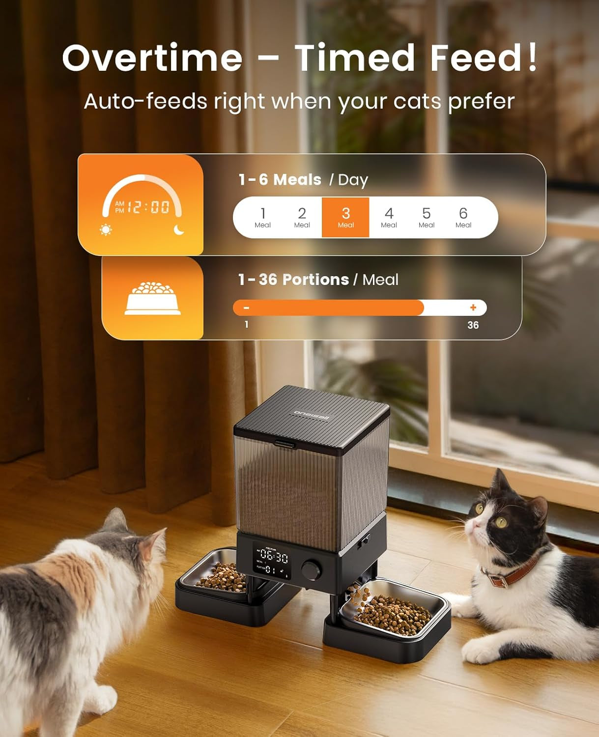 Oneisall Automatic Cat Feeder for 2 Cats, 20 Cups/5L Automatic Cat Food Dispenser for Small Pets Indoor, Timed Cat Feeder for Dry Food
