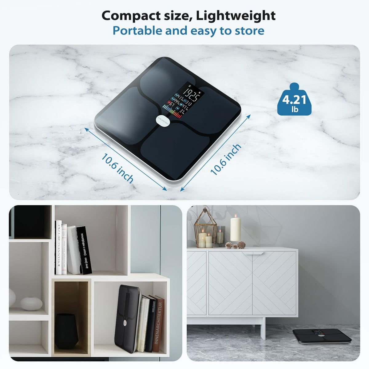 ABLEGRID Smart Bathroom Scale for Body Weight and Fat, Rechargeable