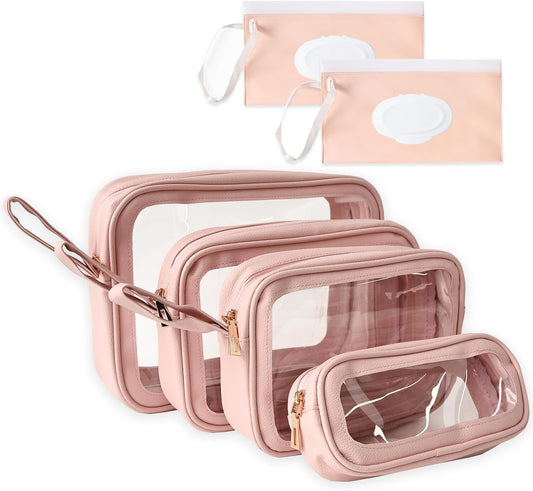 6 PCS Set TPU Diaper Bag Organizer Pouches & Wipe Dispensers, Pink