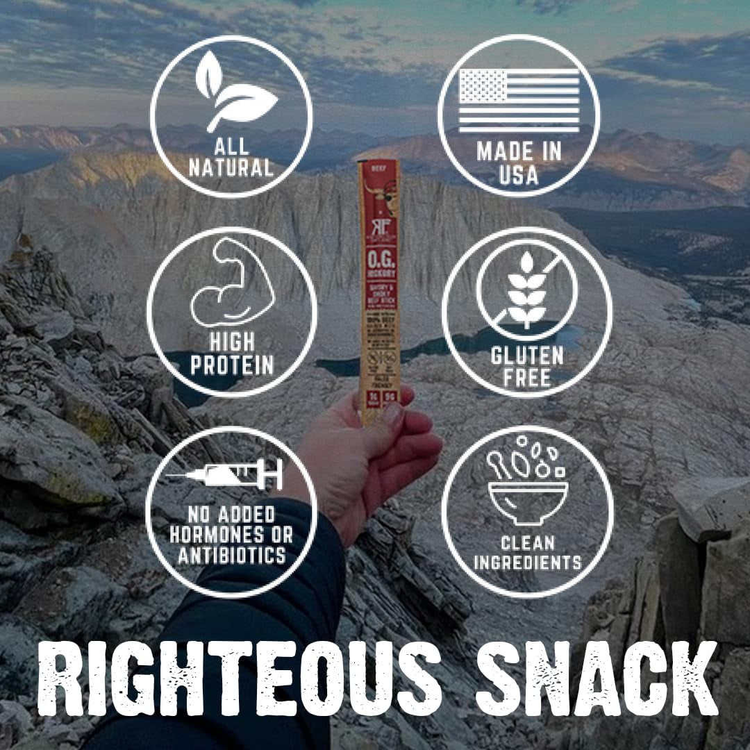 Righteous Felon Variety Meat Sticks | 100% Grass Fed Beef, Turkey & Pork | 88G Total Protein | Gluten-Free, Low Sugar, High Protein Snack Sticks | Individually Wrapped | Jerky Variety Pack, 10 Count