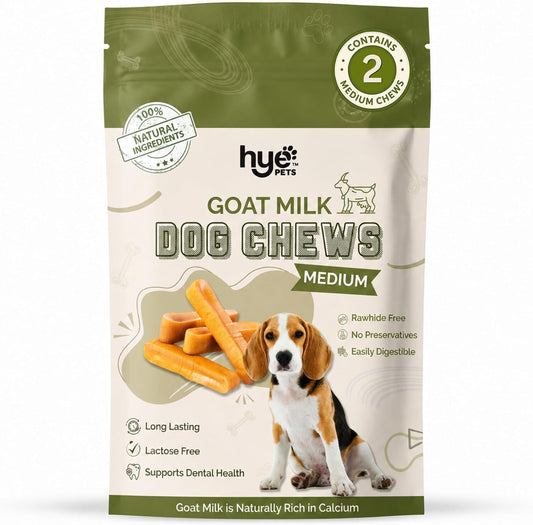 HYE Pets Goat Milk Dog Chews, Himalayan Style Yak Chew Alternative, Long Lasting Rawhide Free Dental Chew for Aggressive Chewers, 65% Protein, Odor Free, Medium 2 Count