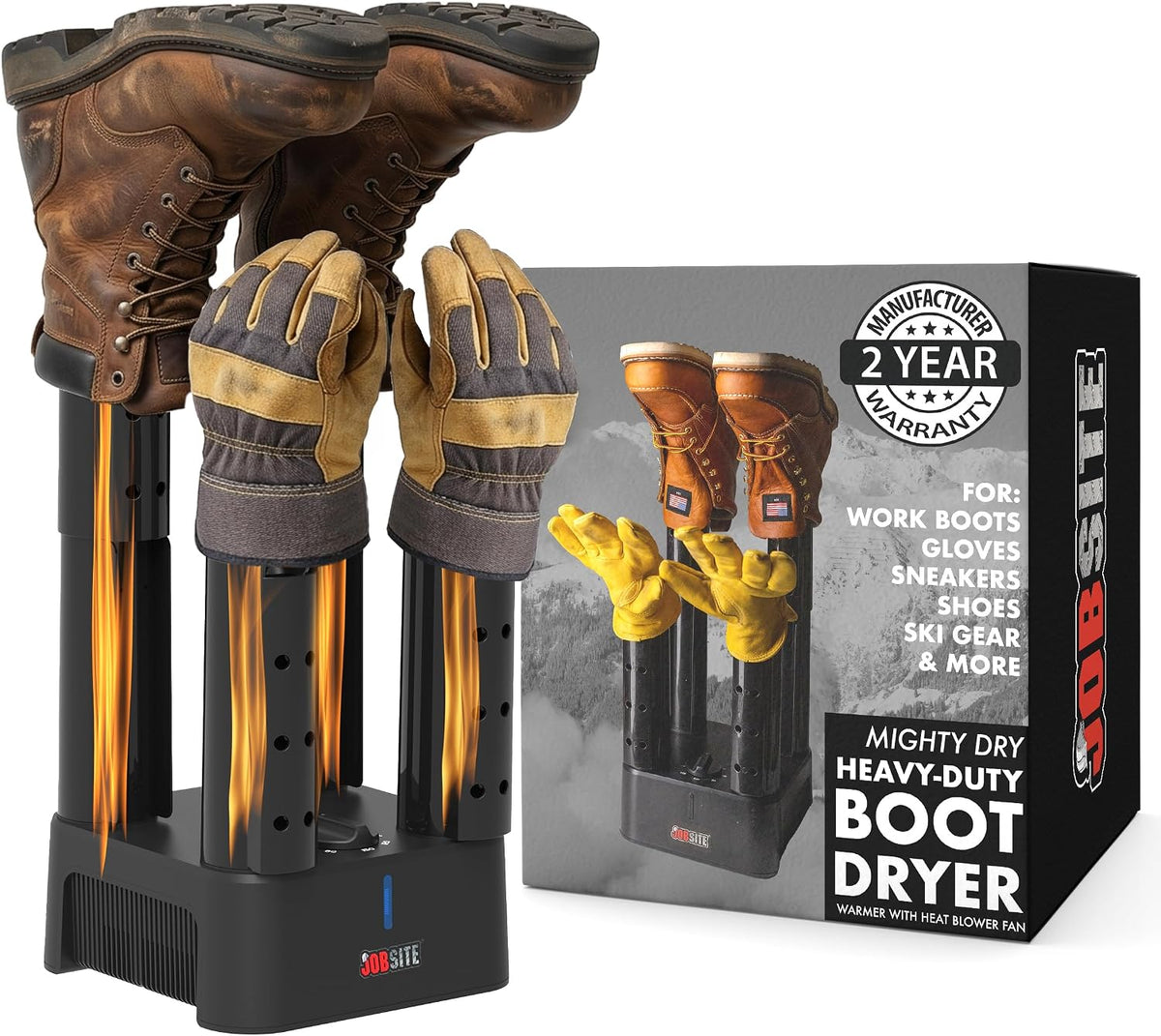 Jobsite Boot Dryer - Mighty Dry with Heat Blower Fan - Fast Glove & Shoe Dryer - Helps Reduce Odor