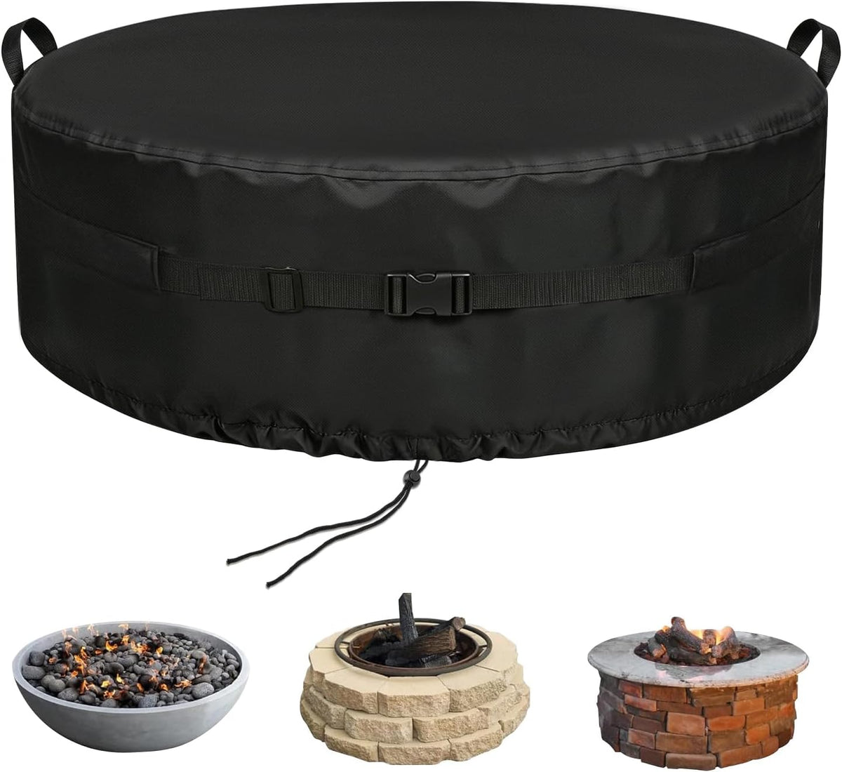 Onlyme Fire Pit Cover Round, 32-35 Inch Outdoor Firepit Covers 600D-35*9In
