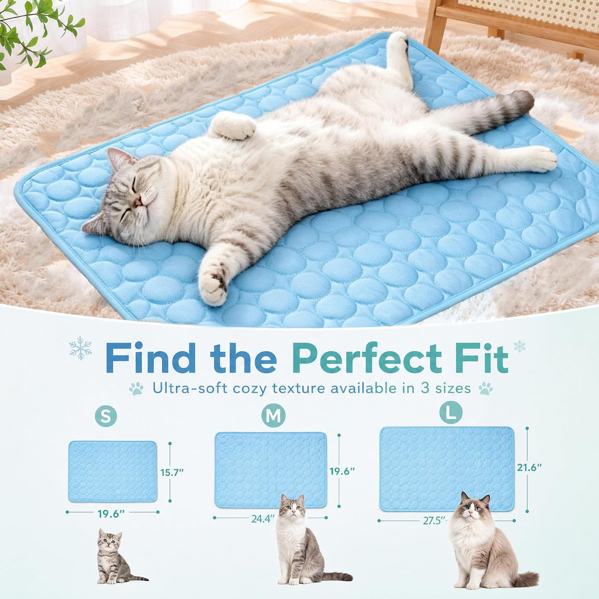 For Cats - Breathable Ice Summer Cushion, Portable & Lightweight, Gel-Free & Washable Pet Pad for Indoor Cats, Cat Beds, Sofas and Carriers (Large)