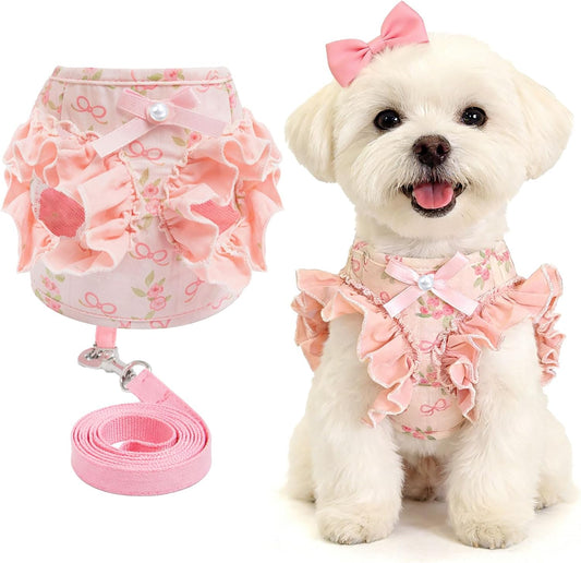 Small Dog Harness and Leash Set,Soft Adjustable Pink Puppy Harness