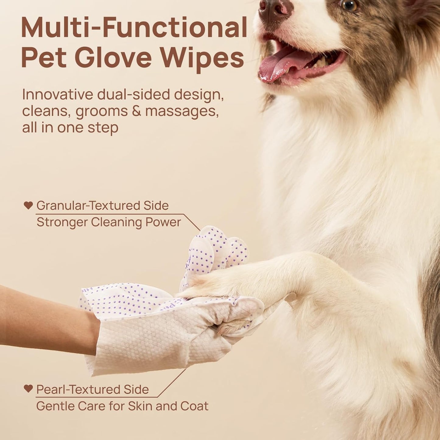 HICC PET Cleaning Glove Wipes PRO for Dogs & Cats, 20PCS Puppy Wipes, No-Rinse Pet Grooming Wipes, Extra Thick Dual-Textured Wipes for Paws, Face, Coat, Outer Ear&Rear-End Area,Coconut Scent