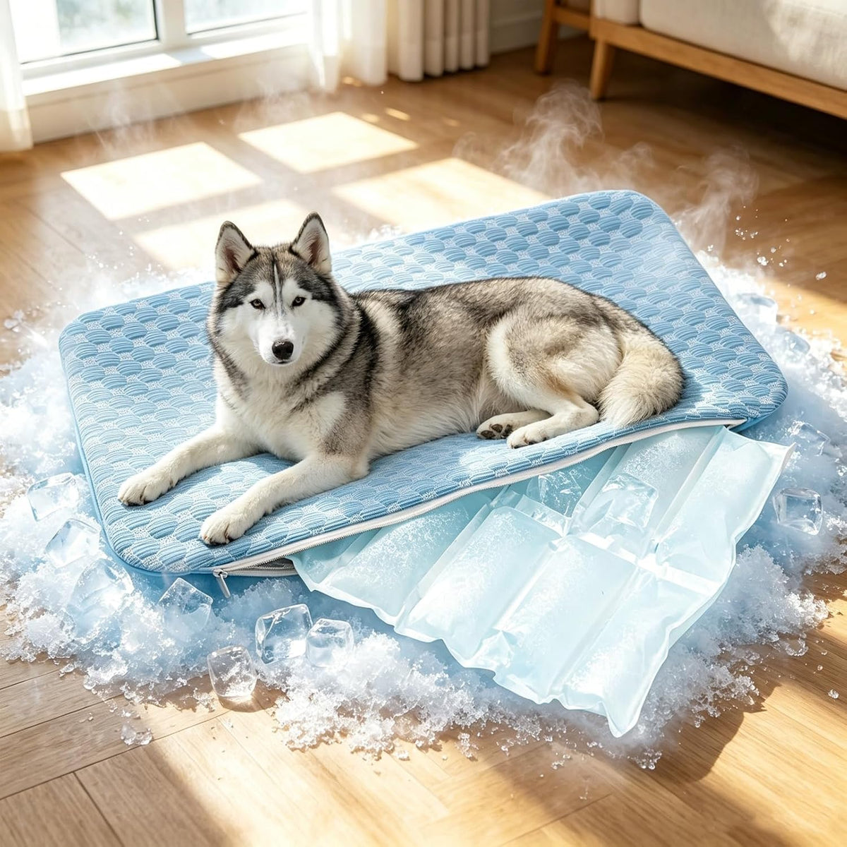 GOLOPET Cooling Mat for Dogs, 2 in 1 Dual-Sided Dog Cooling Mat, Pet Cool Warm Pad with Built-In Ice Bag, Summer Cool Winter Warm Bed Mat for Pets (Blue, Large)