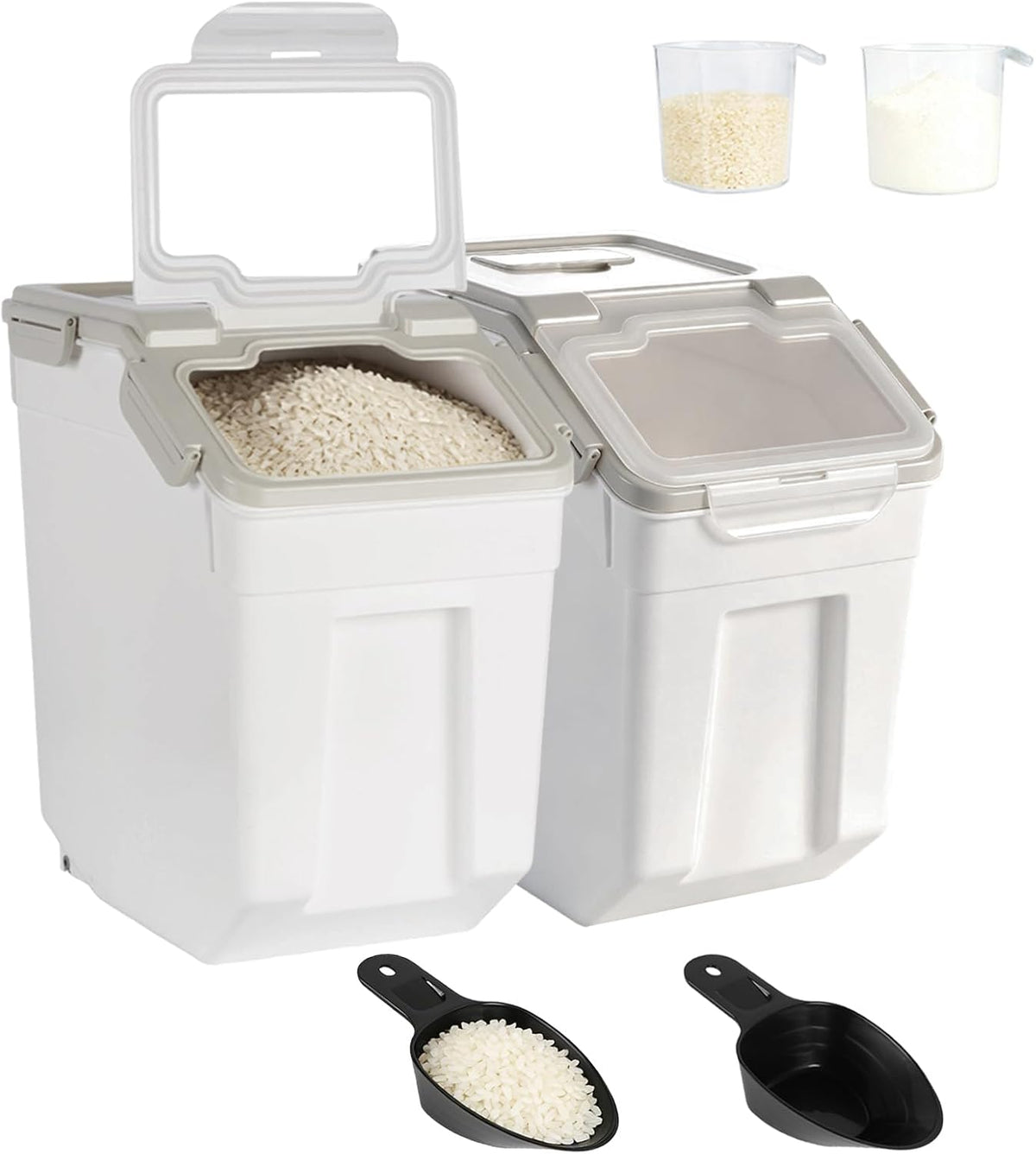 Saim 25LB Large Flour Storage Container, 2 Pack Large Rice Bucket (Grey)