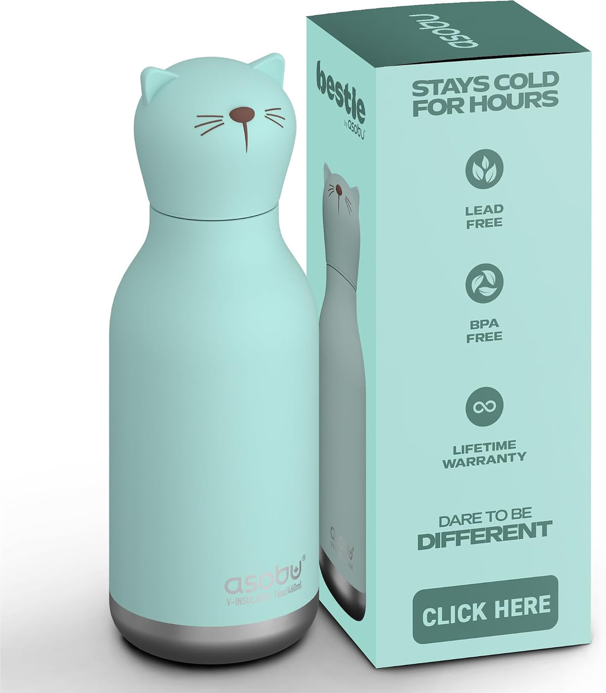 Asobu Bestie Cat Water Bottle, Cute Collectible Character, BPA Free