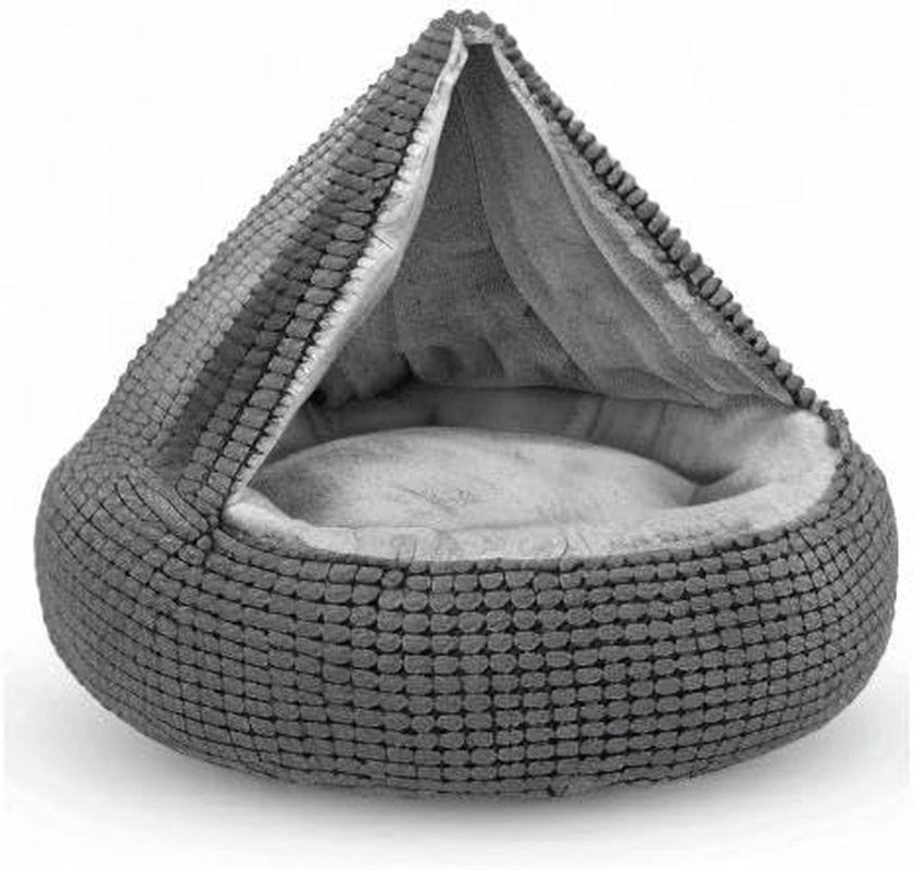 Dog Bed with Attached Blanket for Small Dogs or Cats, Soft Plush Cozy Donut Cuddler Hooded Pet Beds Washable. round Puppy Bed Orthopedic, Calming Cat Cave Bed. Anti-Slip Bottom 26Inch