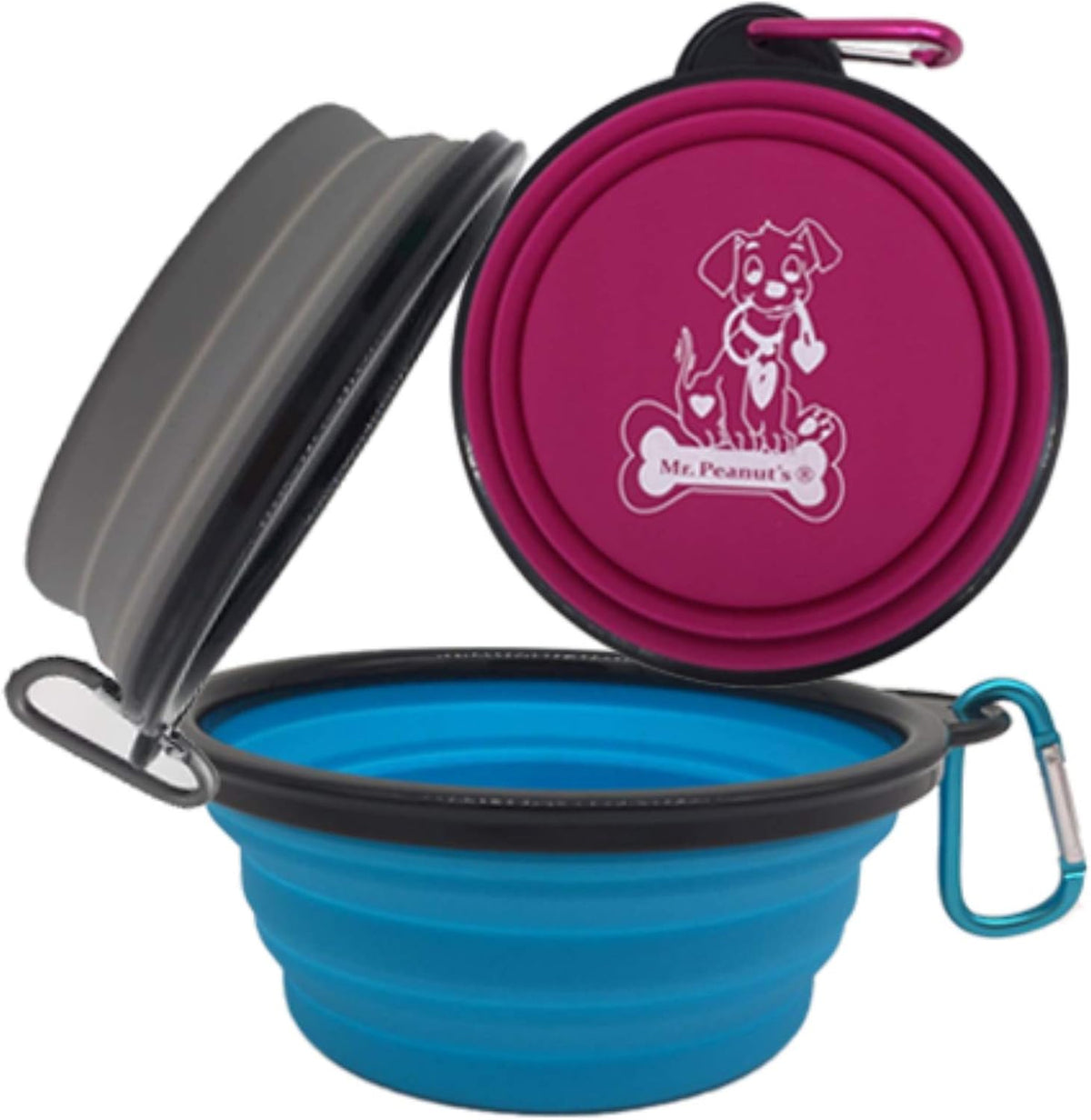 Collapsible Silicone Bowls 3 Pack (XL 25Oz Each) with Color Matched Carabiner Clips - Dishwasher Safe BPA FREE Food Grade Silicone Portable Pet Bowls - Foldable for Journeys, Hiking, Kennels & Camping