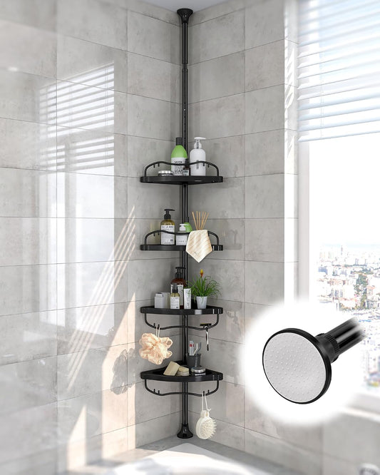 Lilyvane Corner Shower Caddy: Rustproof 125" Tension inside Shower Organizer, Adjustable Bathroom Organizer Shelves for Bathtub Shampoo Conditioner Storage, Floor to Ceiling Standing Caddy