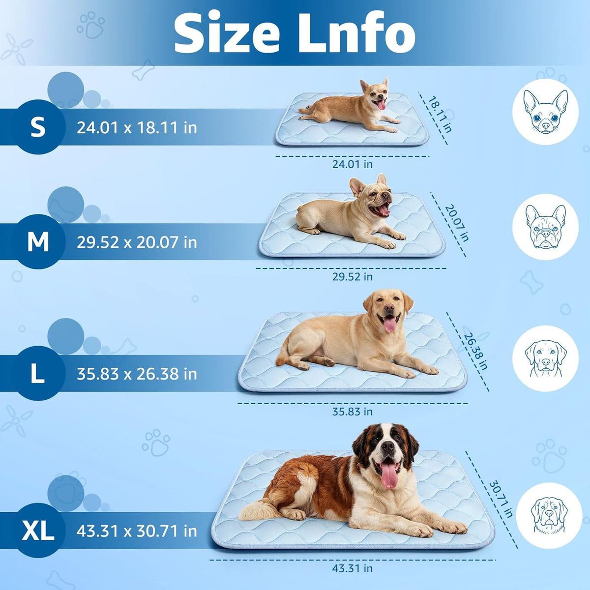 Dog Cooling Mat for Large Dogs, Long-Lasting Cool Pad for Dogs Outdoor & Indoor Use with Ice Silk Fabric & Waterproof Cover, Cooling Pet Bed 36" X 26", Non-Slip Washable Pet Blanket (Cryo Ice Blue)