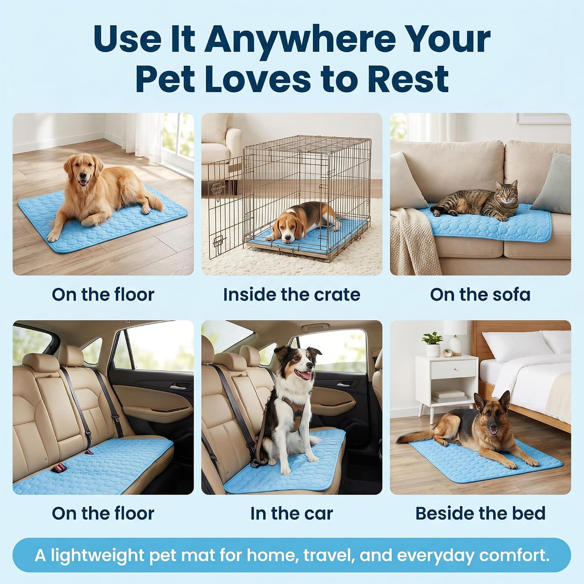 Dog Cooling Mat, 40'' × 30'' Self Cooling Pad for Dogs and Cats, No Water Gel or Freezing Needed, Washable Breathable Summer Mat for Crate Kennel Car Sofa Bed Floor, Indoor Outdoor Use