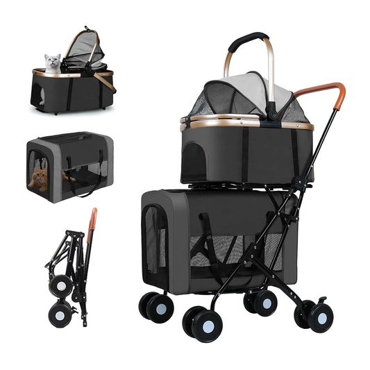 3 in 1 Dog Stroller with Detachable Carrier, Folding Pet Travel Stroller