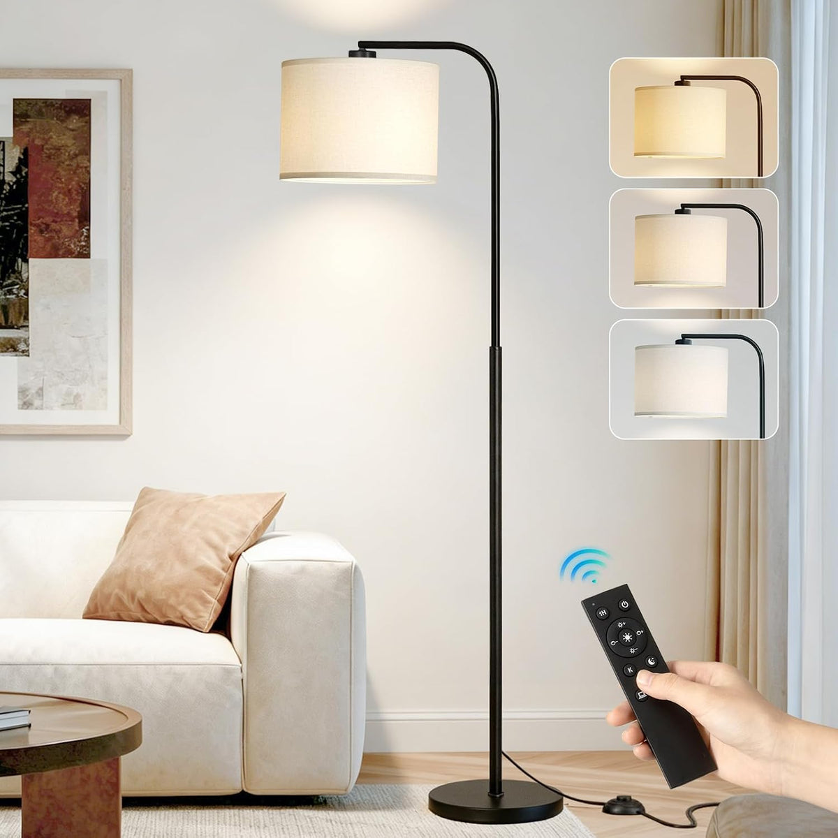 Arc Floor Lamp with Remote and Dimmable Black Floor Lamps for Living Room