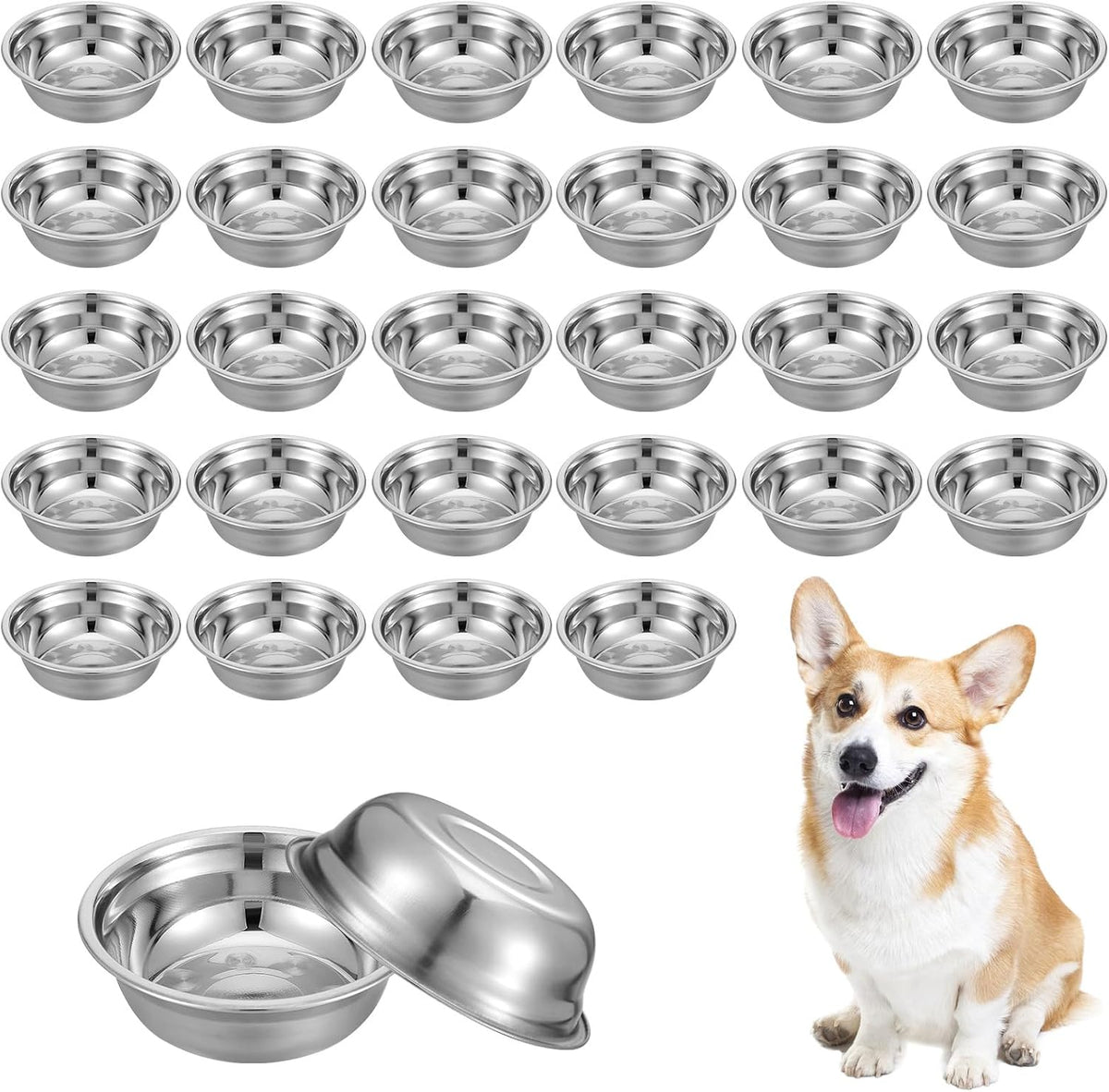 30 Pcs Stainless Steel Dog Bowls, 5.8 Inch Metal Dog and Cat Food Water Bowl, Pet Dishes for Kennel Crate, Dishwasher Safe
