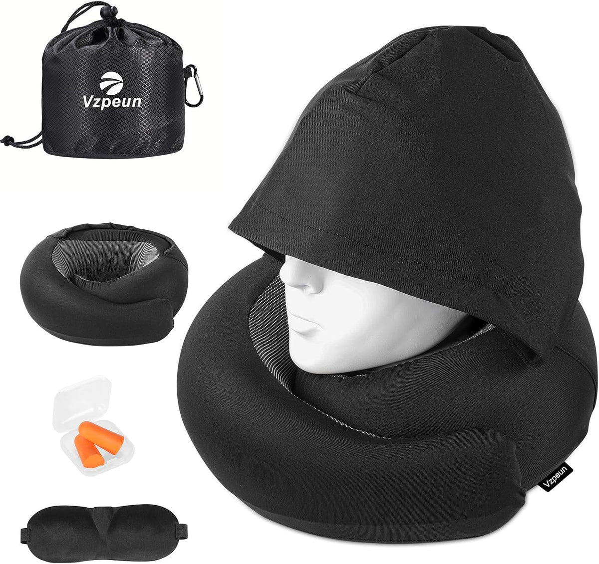 Travel Pillow - Hooded Neck Pillow Airplane Memory Foam Filling