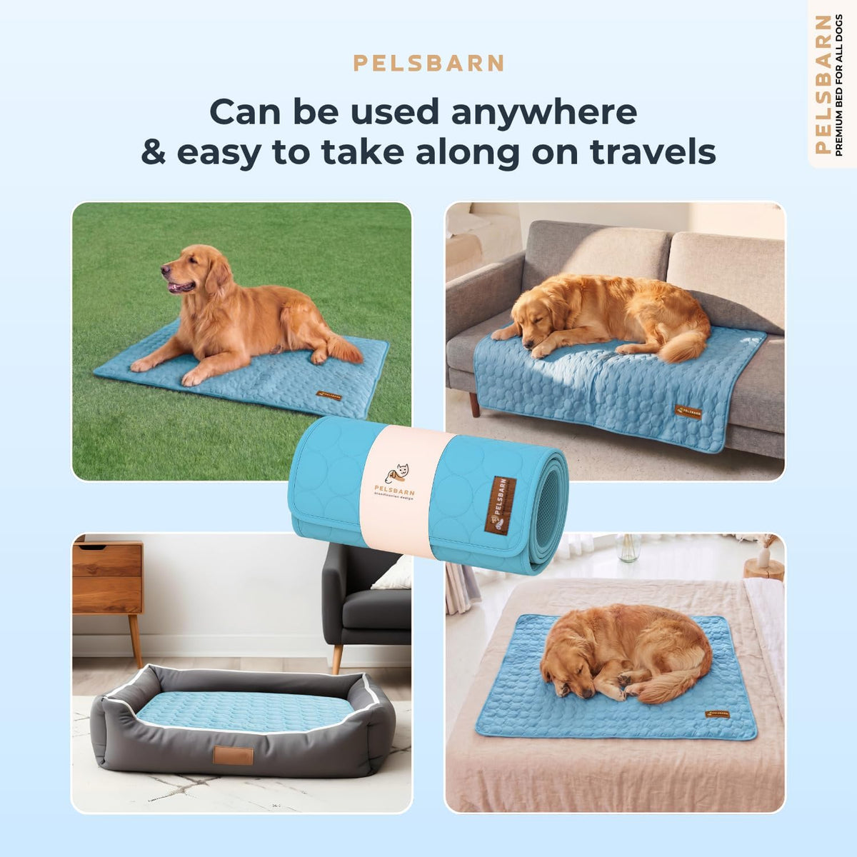 Pelsbarn Dog Cooling Mat, Ice Silk Self-Cooling Pad, Light Blue, XL