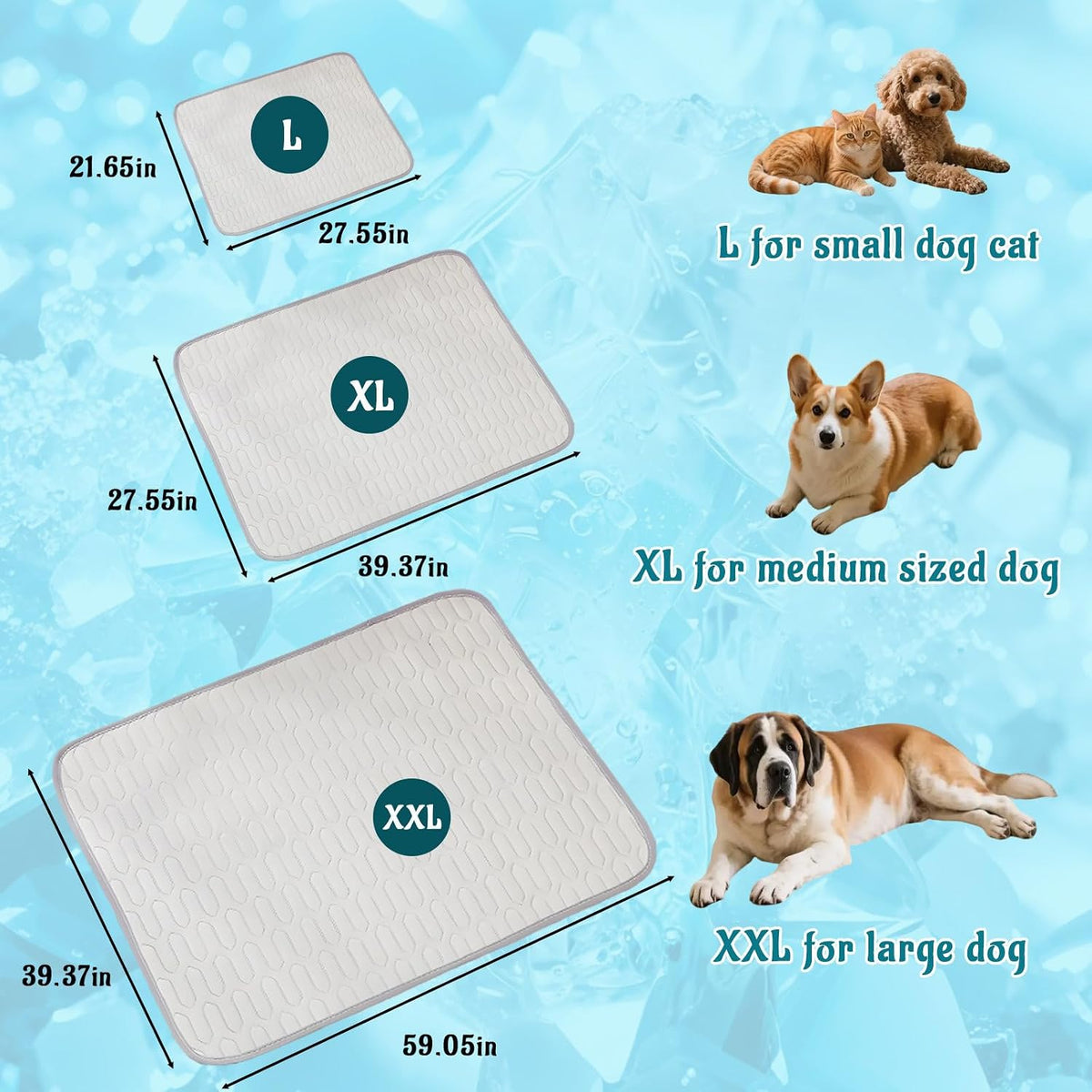 Cooling Mat for Dogs, No-Gel Ice Silk Pet Pad(Gray,L)