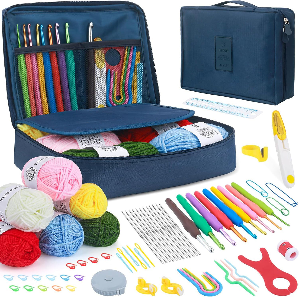 MECHEER Crochet Kit for Beginners, 67 Pcs Knitting Kits Crochet Set with Yarn, Ergonomic Crochet Hooks 0.6Mm-6.0Mm, Portable Crochet Starter Kit for Travel