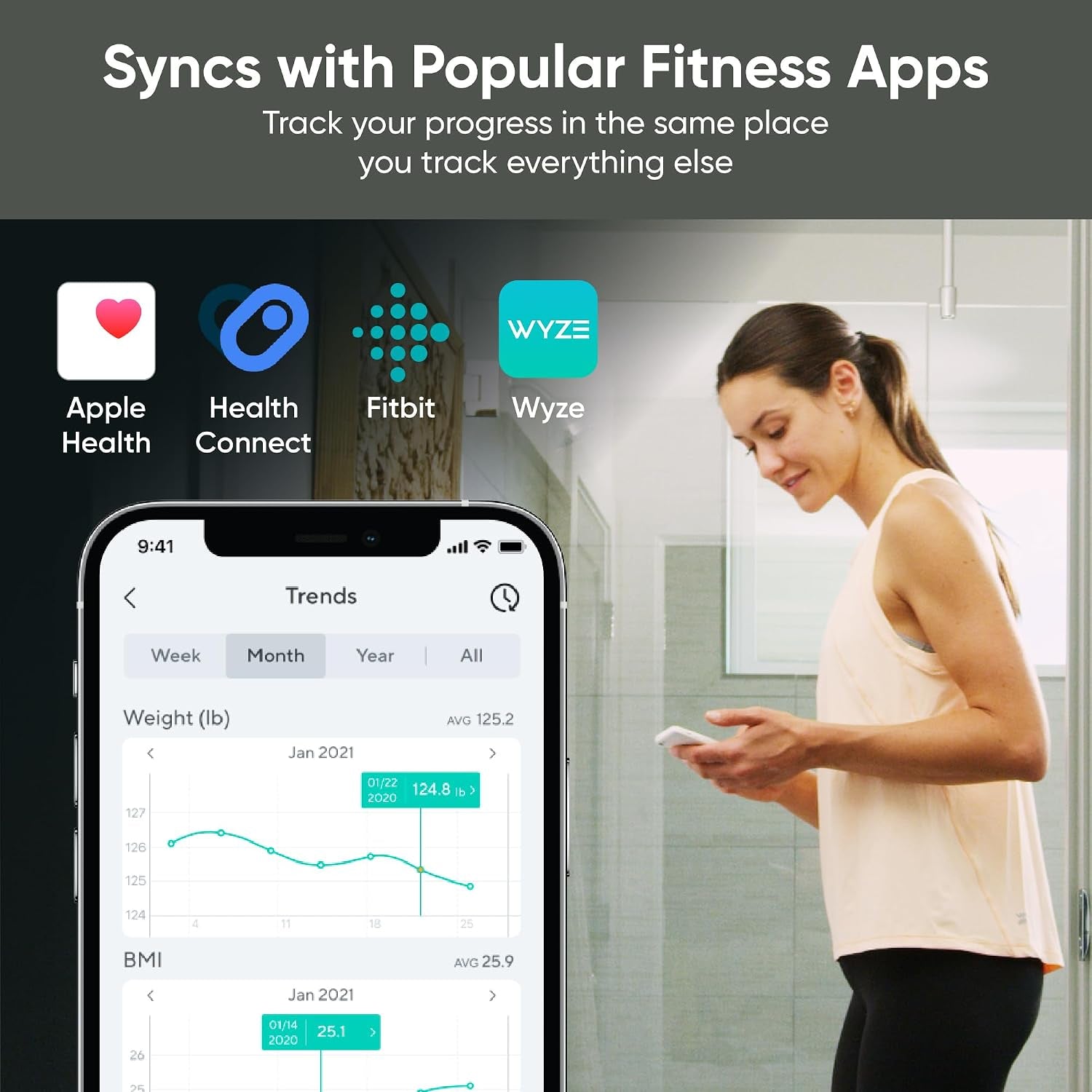 Wyze Scale S Smart Scale for Body Weight & Fat, Bluetooth, 400 Lb, White | Tracks 12 Metrics, Baby/Pet Mode, Sync with Fitness Apps, Heart Rate Tracking, Smart User Recognition, Unlimited Sharing
