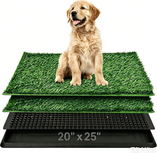 Dog Grass Pad with Tray, Dog Grass Potty Patch Bathroom Mat, 20X25Inch, 2 Reusable Artificial Turf, Washable Pee Pad for Puppy Training, Dog Litter Box, Portable Perfect Indoor Outdoor Use