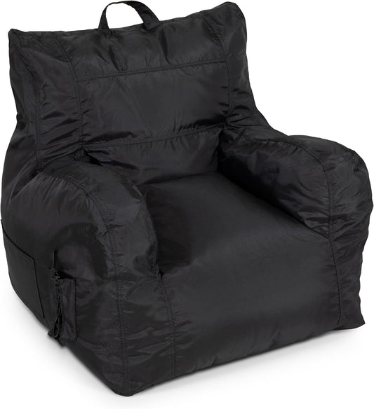 Big Joe Dorm Bean Bag Chair with Drink Holder and Pocket, Black Smartmax, Durable Polyester Nylon Blend, 3 Feet