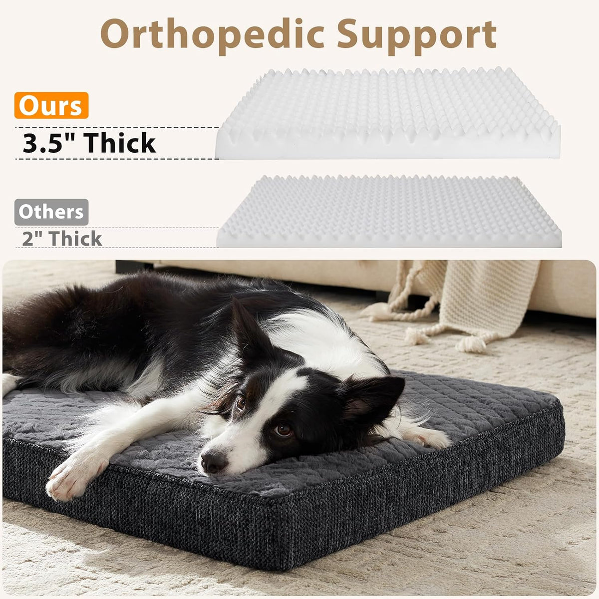 JOEJOY Orthopedic Medium Dog Bed, Washable Dog Crate Bed Medium Sized with Removable Cover, Egg Memory Foam Pet Beds, Grey, 29"X18"