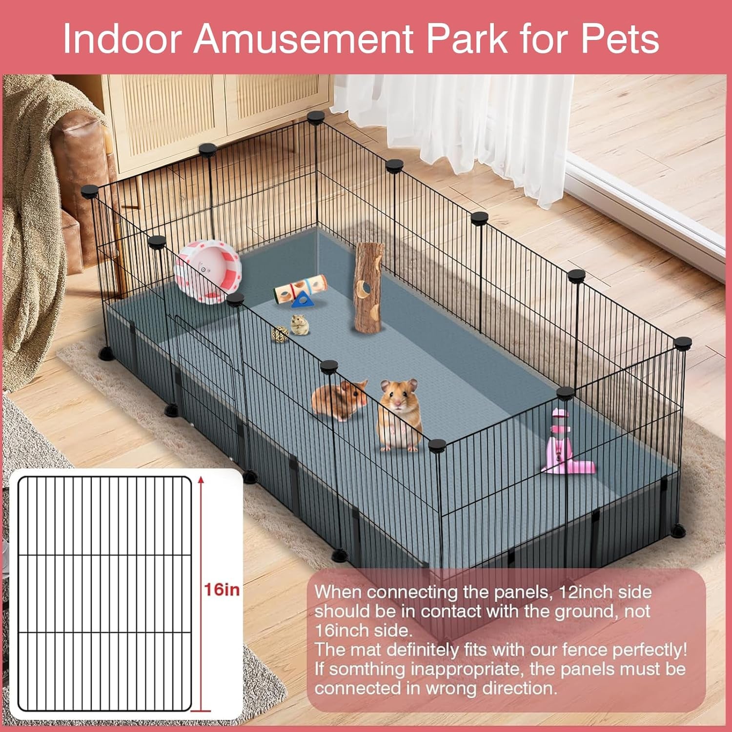 VISCOO 12 Panels Small Animal Playpen, 48" X 24" X 16" Pet Playpen with Waterproof Mat, C&C Cage for Guinea Pigs, Puppy Play Pen, Bunny Playpen, Indoor Outdoor Portable Metal Wire Yard Fence