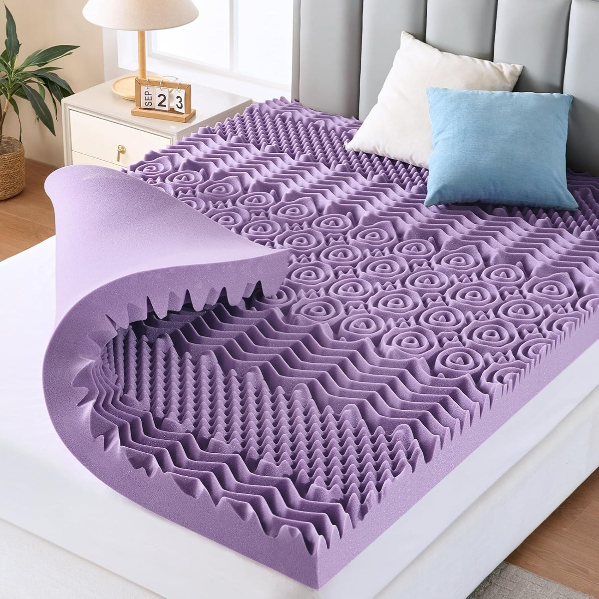 3 Inch 7-Zone Queen Mattress Topper, Egg Crate Memory Foam Mattress Topper