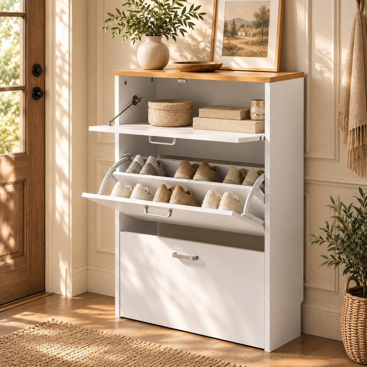 VINGLI Shoe Cabinet Storage for Entryway,White Small Narrow Shoe Rack,25" W