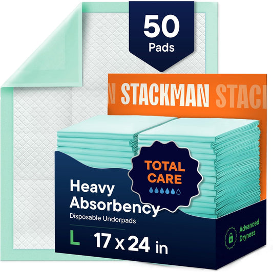 Chucks Pads Disposable [50-Pack] Underpads 17"X 24" - Pee Pads for Dog, Puppy - Diaper Changing Table Pad for Baby - Incontinence Bed & Chair Liners for Elderly - Pet Potty Training Pads - Leak Proof