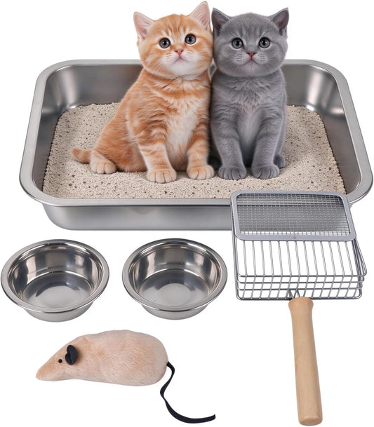 PAWISE Stainless Kitten Litter Box Set, Kitten Starter Kit for Small Kitty