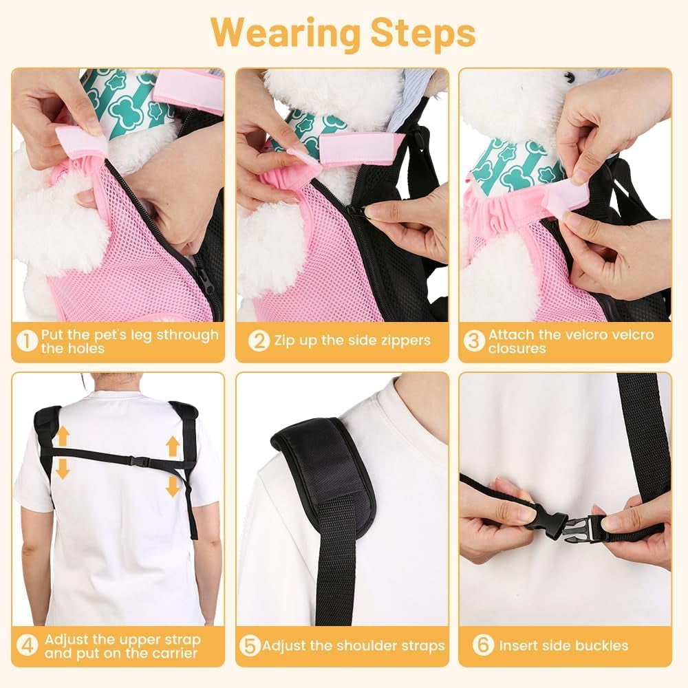 Pet Front Carrier for Small Dogs & Cats, Breathable Legs-Out Riding Carrier for Cycling, Walking & Outdoor Travel, Adjustable Hands-Free Pet Carrier Backpack, Pink