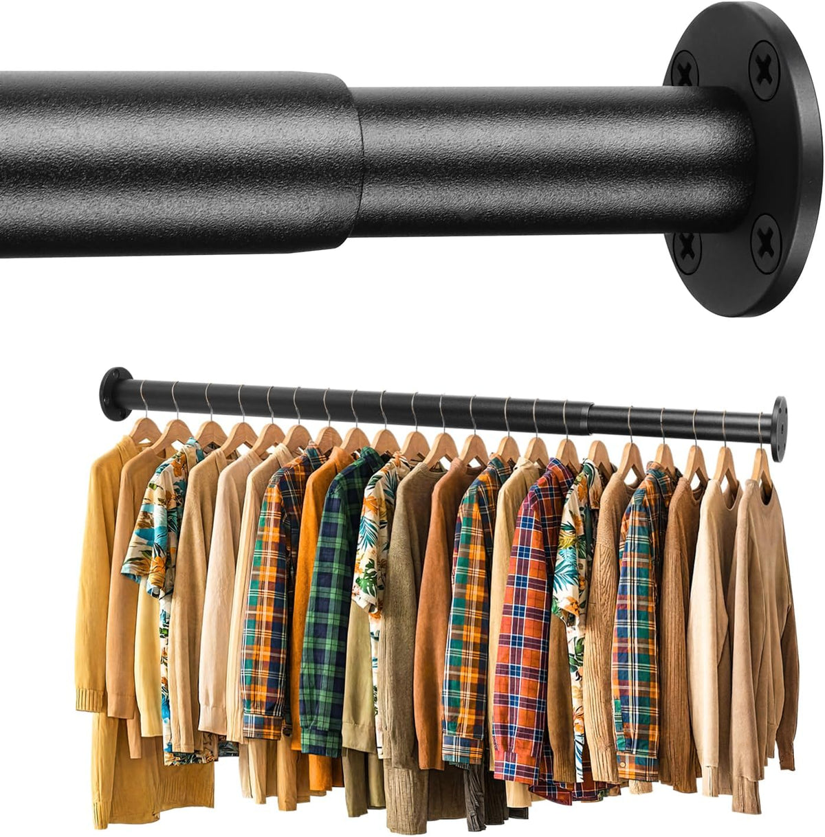 Bainong Closet Rods for Hanging Clothes Adjustable 17"-56" Black Heavy Duty