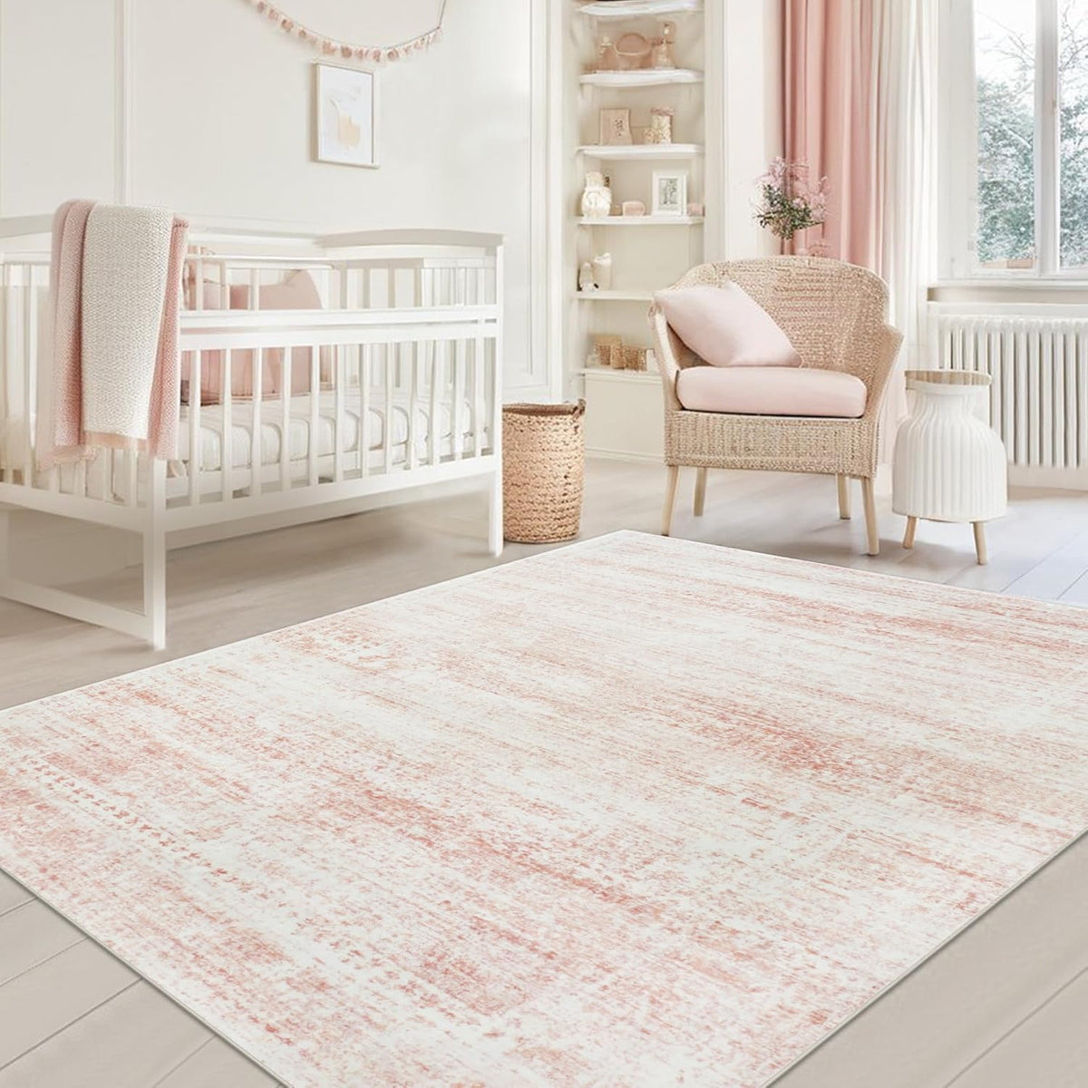 Pink Washable Rugs 5X7 Area Rugs for Living Room,Bedroom,Nursery,Carpet