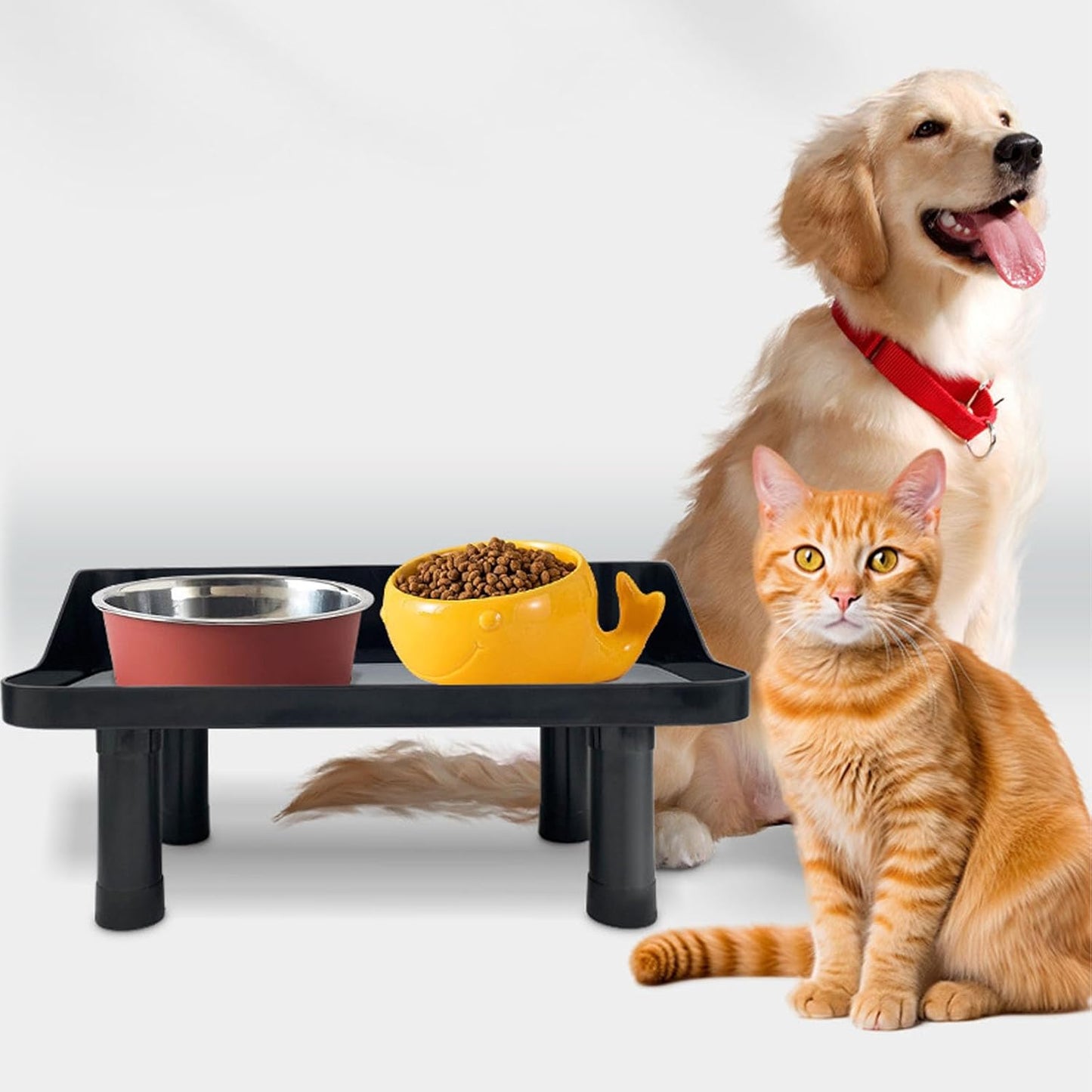 Diydeg Elevated Dog Bowls, 3 Height Adjustable Raised Dog Bowl, Plastic Food Water Bowl Stand Pet Feeder Dish Station for Small Medium Large Cats Pets