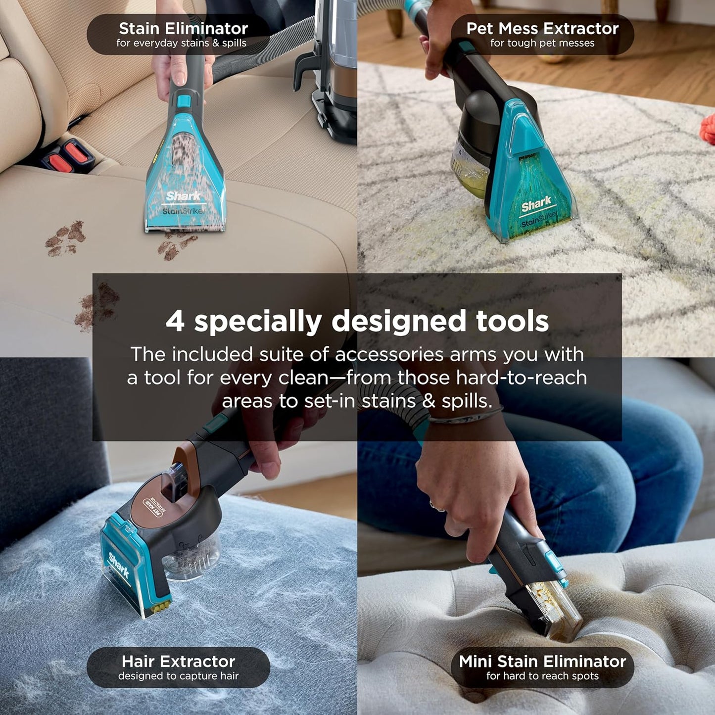 Shark Stainstriker Hairpro Portable Carpet, Upholstery and Area Rug Cleaner with Pet Mess and Hair Tools, Self Cleaning, Perfect for Car Interiors, 4 and Solution, Copper, PX251
