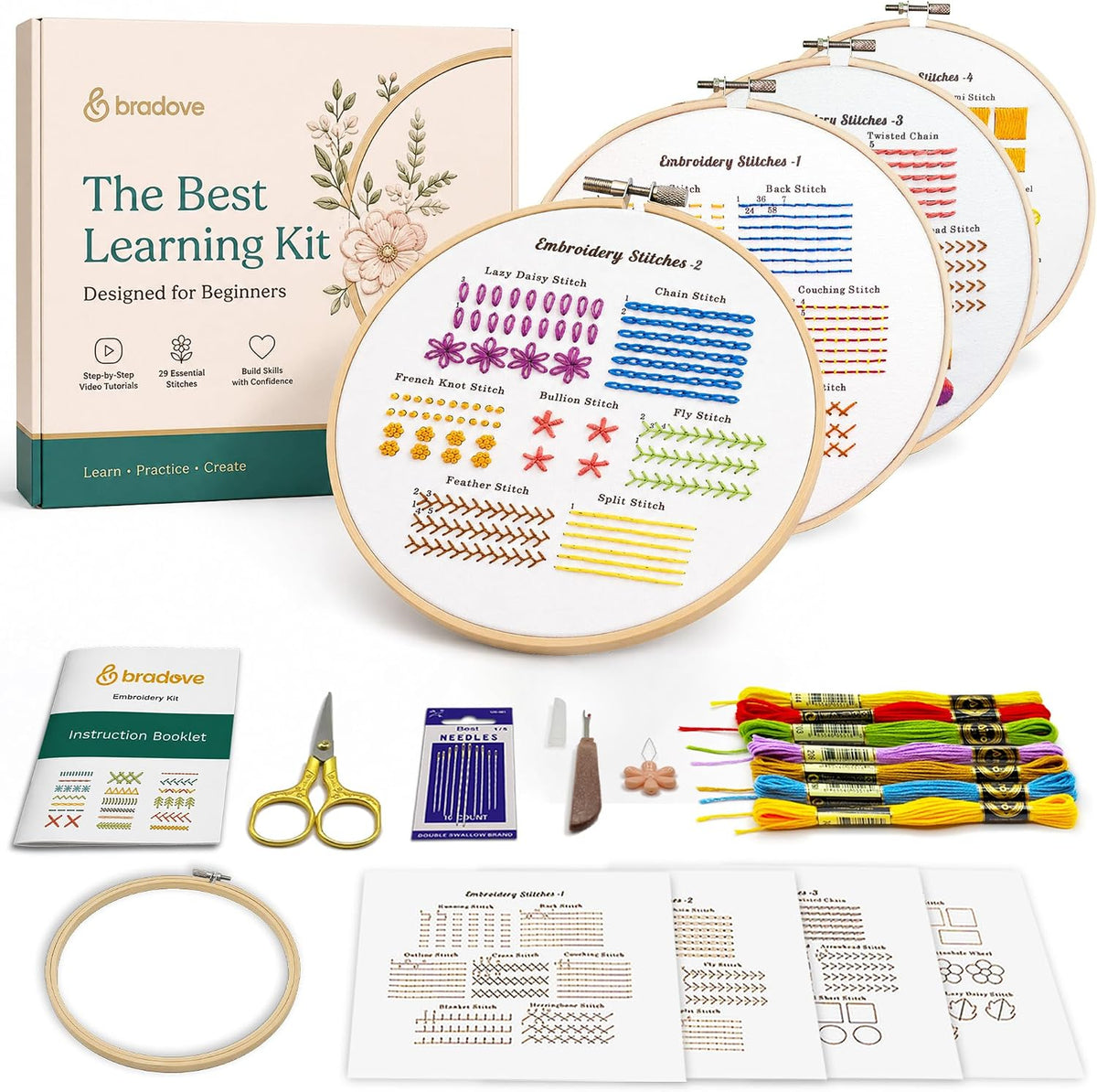 Bradove Classic Embroidery Learning Kit for Adults and Kids