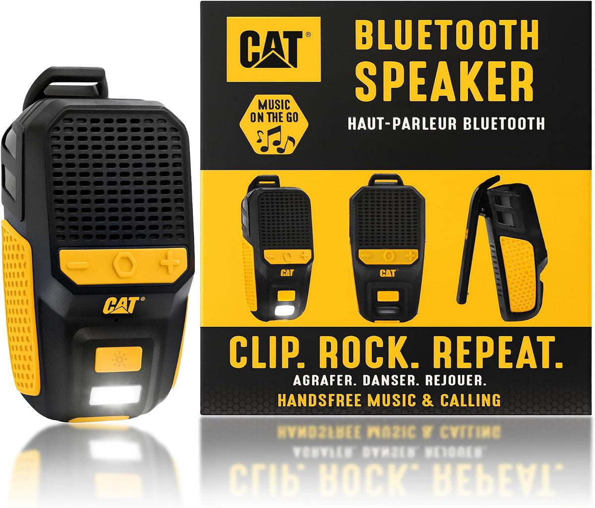 CAT Wearable Bluetooth Speaker | Clip-On Speaker with Built-In Mic for Jobsite, Construction, Outdoor | Water-Resistant | Hands-Free Calls & Music