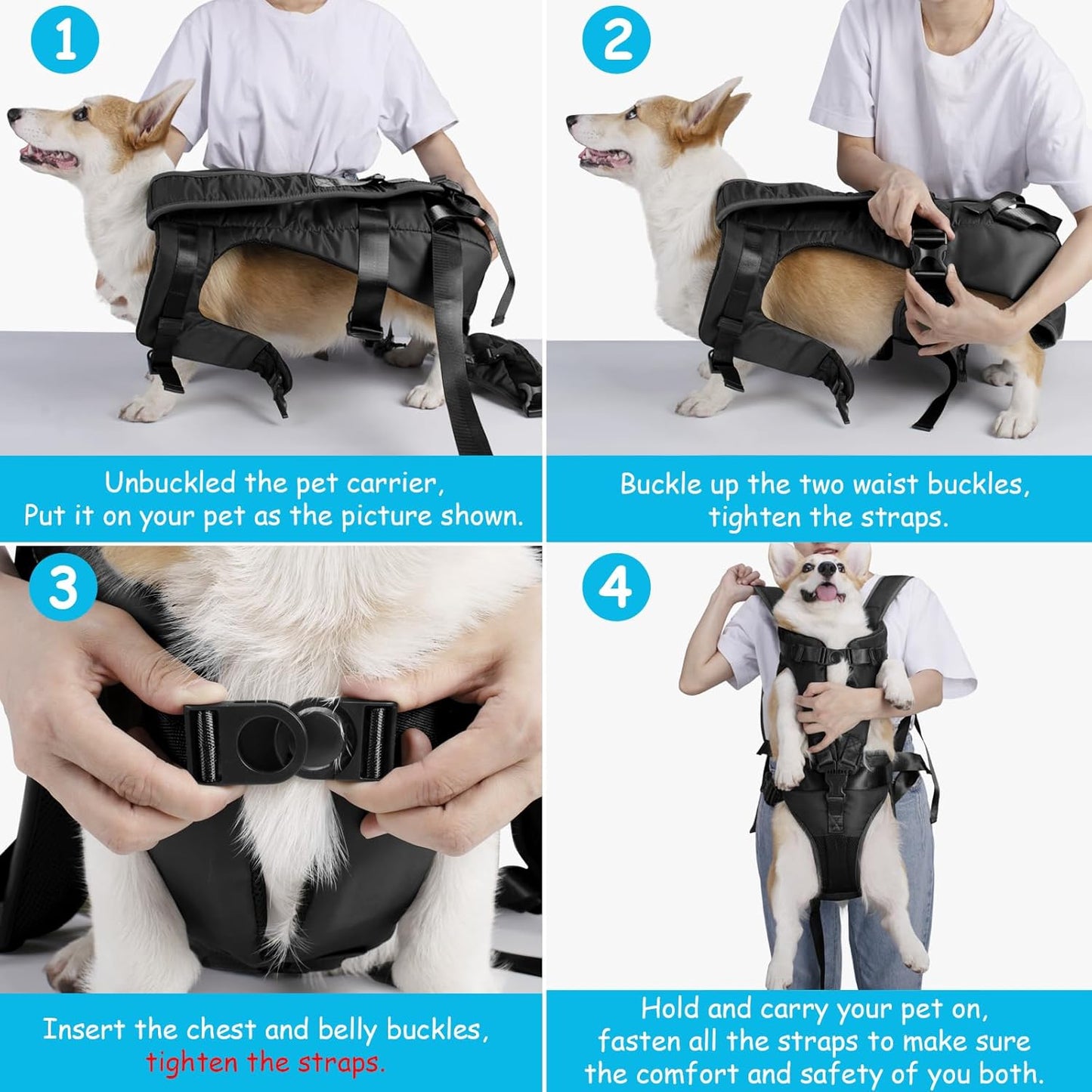 Petbonus Pet Front Dog Carrier Backpacks, Adjustable Pet Backpack, Legs Out Easy-Fit Puppy Chest Carrier for Medium Small Dogs, Hands Free for Hiking, Cycling (Black, L)