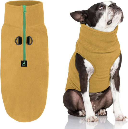 Gooby Half Zip-Up Fleece Vest Dog Sweater, Sand, Medium