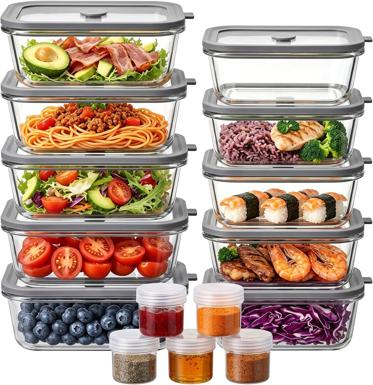10 Pack Glass Food Storage Containers with Glass Lids, 5 X 35Oz & 5 X 21Oz
