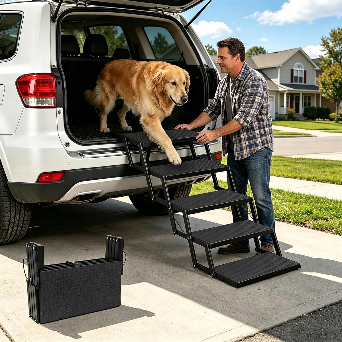 Foldable Dog Stairs for Car, Hisfox Portable Dog Steps for Dogs, 5 Steps